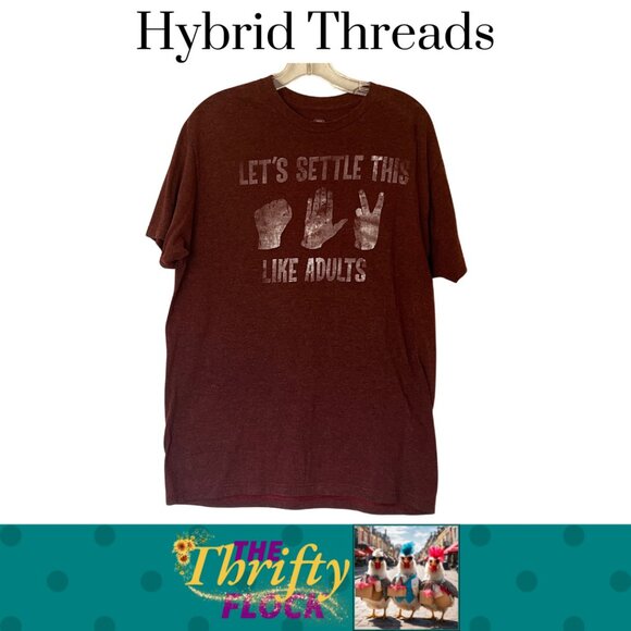 EUC Men's graphic Tshirt Large Maroon red Cotton Poly blend Rock Paper Scissors - Picture 1 of 6